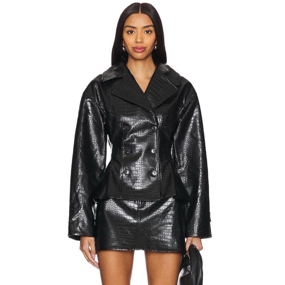 House of Harlow 1960 Black Leather Jacket with Wide Lapel Size XS